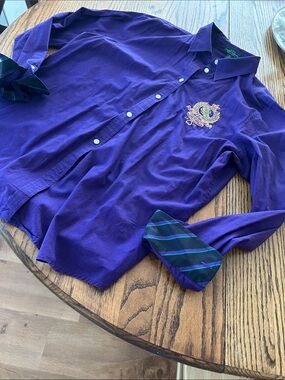 Lauren Ralph Lauren Deep Purple Button-Down Shirt with Crest